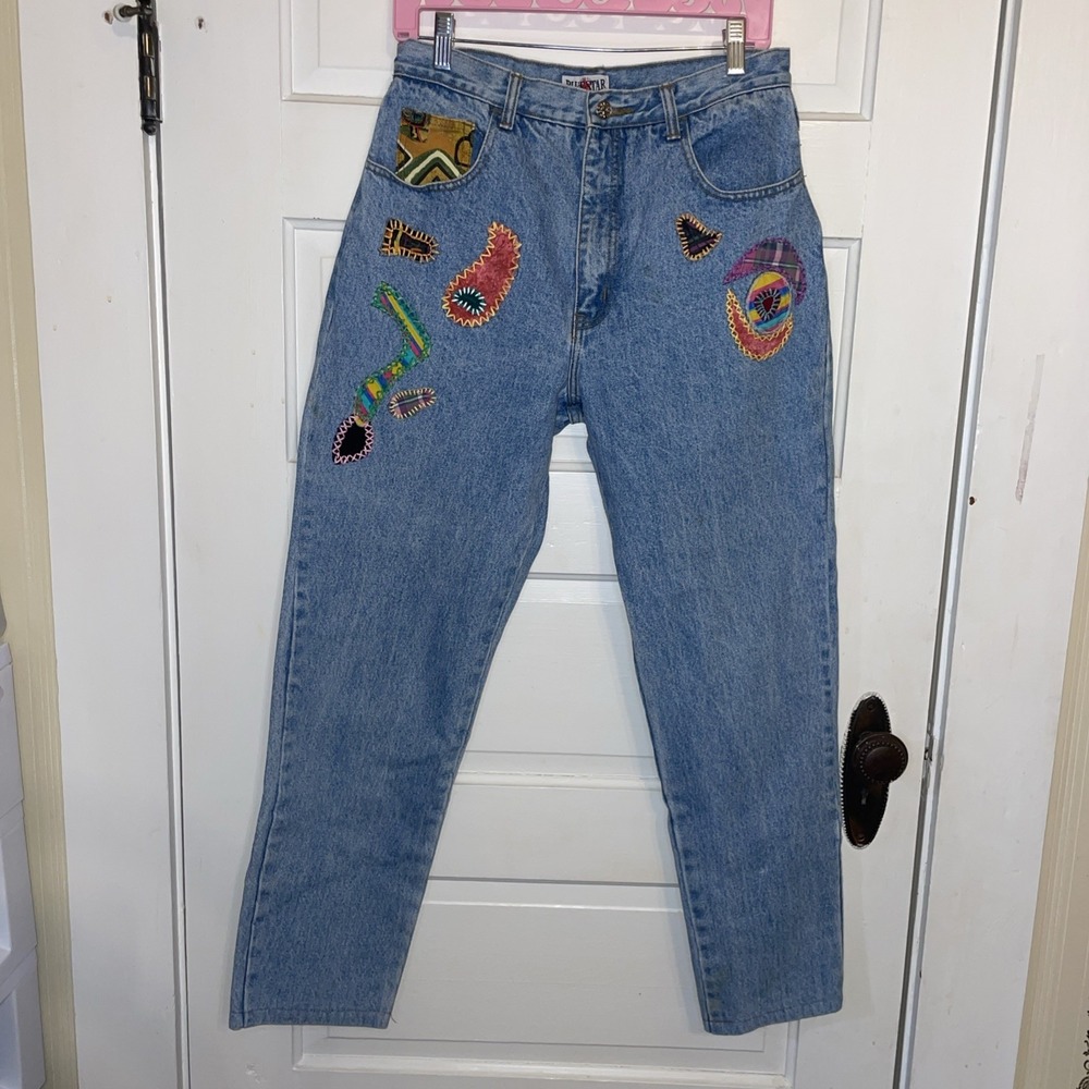 Authentic Vintage High Waisted Mom Jeans Patchwork Embroidered Medium Wash 13/14
